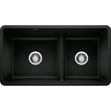 BLANCO Precis Silgranit Reversible 60/40 Double Bowl Undermount Kitchen Sink with Low Divide - Coal Black 442925